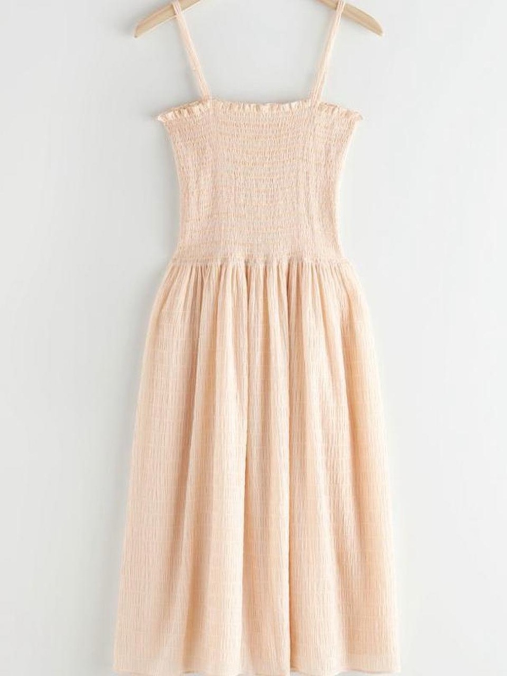 & Other Stories Cream Smocked Dress Ruched Flowy Midi Spring Fit & Flare XS